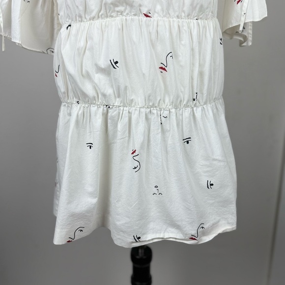 Madewell Women’s‎ Making Faces Bright White Tiered Blouson Dress Abstracts XS - Picture 5 of 14
